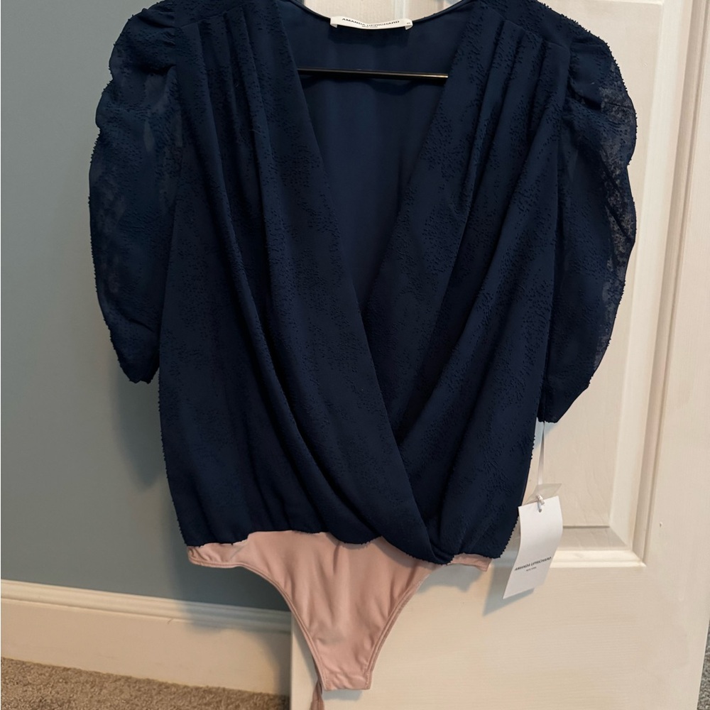 Amanda Uprichard Navy and Pink Bodysuit